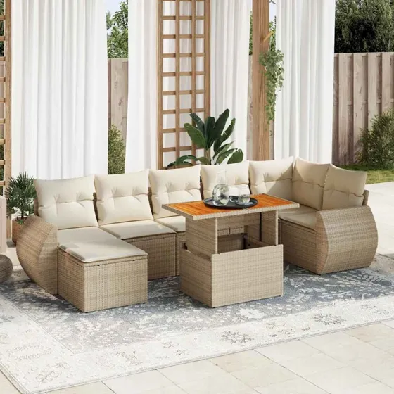 vidaXL 8-deles sofasæt med hynder polyrattan beige