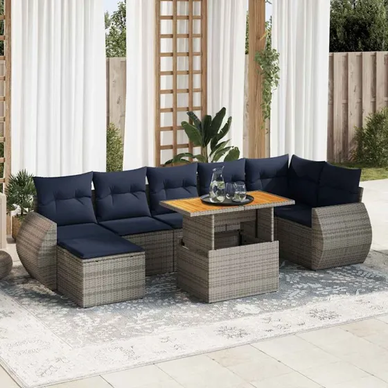 vidaXL 8-delssofasæt med hynder i polyrattan grå