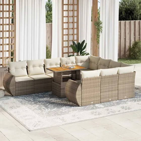 vidaXL 11-delssofasæt med hynder, polyrattan beige