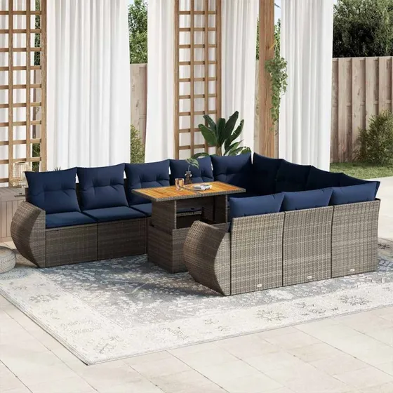 vidaXL 11-deles loungesæt med hynder i grå polyrattan