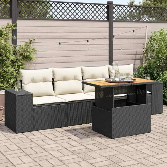 vidaXL 5-delssofasæt med hynder, polyrattan sort