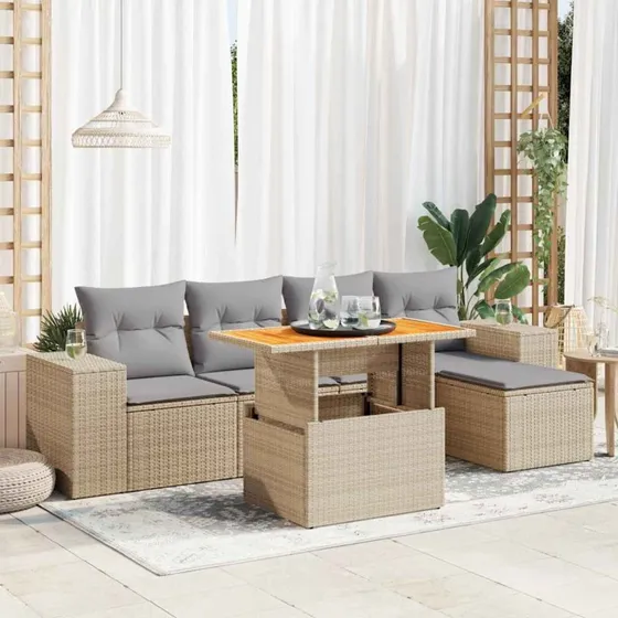 vidaXL 6-delssofasæt med hynder polyrattan beige