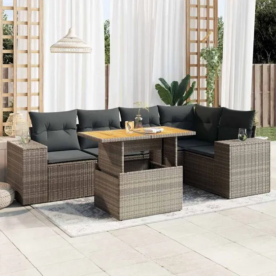 vidaXL 6-deles havesofasæt med hynder i polyrattan grå
