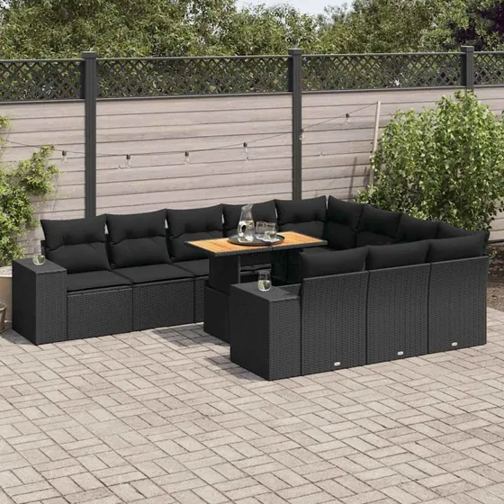 vidaXL 10-del. polyrattan havesofasæt med hynder, sort