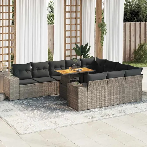 vidaXL 10-del. havesofasæt med hynder i polyrattan grå