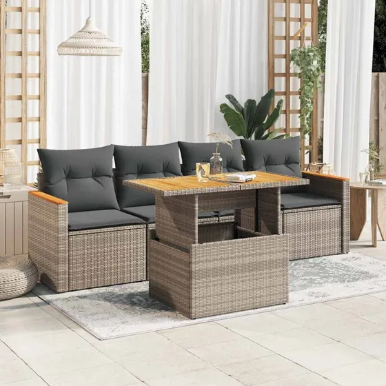 vidaXL 5-delssofasæt med hynder polyrattan akacietræ grå