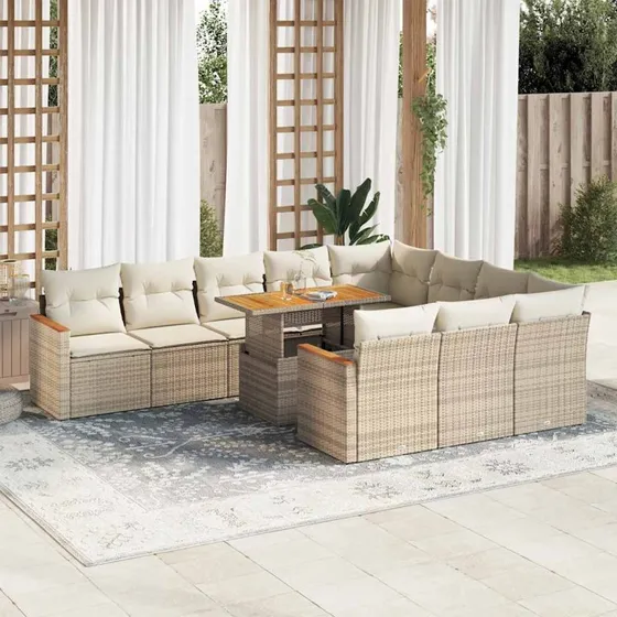 vidaXL 11-deles havemøbelsæt med polyrattan og akacietræ, beige