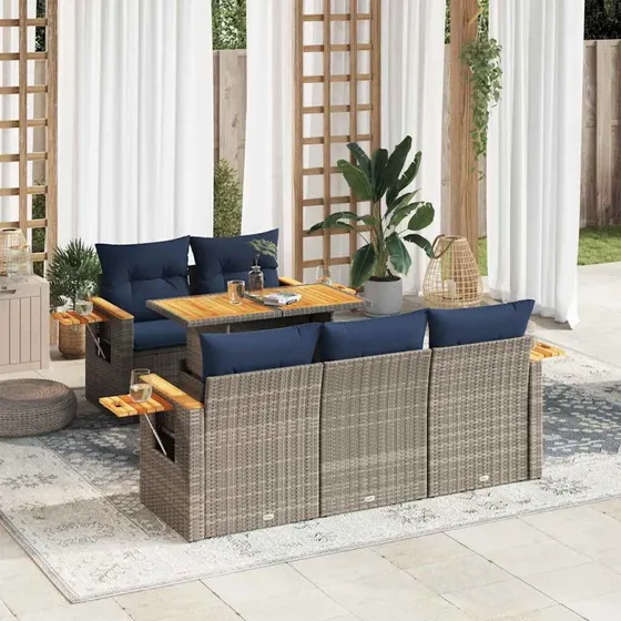 vidaXL 6-delssofasæt med hynder i grå polyrattan