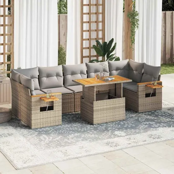 vidaXL 8-delssofasæt med hynder, polyrattan, beige