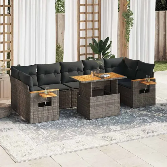 vidaXL 8-delers havesofasæt med hynder, polyrattan, grå