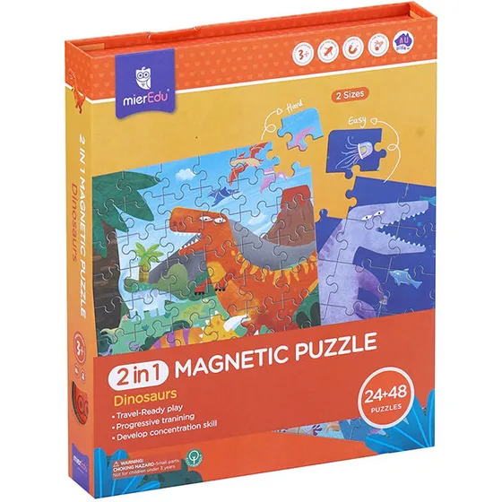 mierEdu Magnetisk 2-i-1 puslespil – Dinosaurer (24+48 brikker)