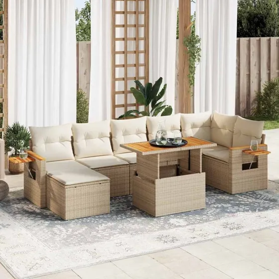 vidaXL 8-delssofasæt med hynder, polyrattan, beige