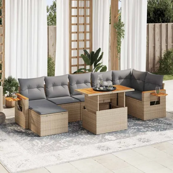 vidaXL 8-delssofasæt med hynder, polyrattan, beige