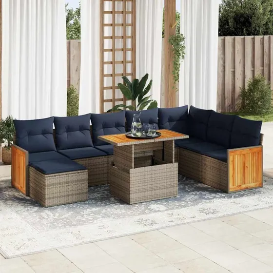 vidaXL 11-deles loungesæt med hynder, polyrattan grå