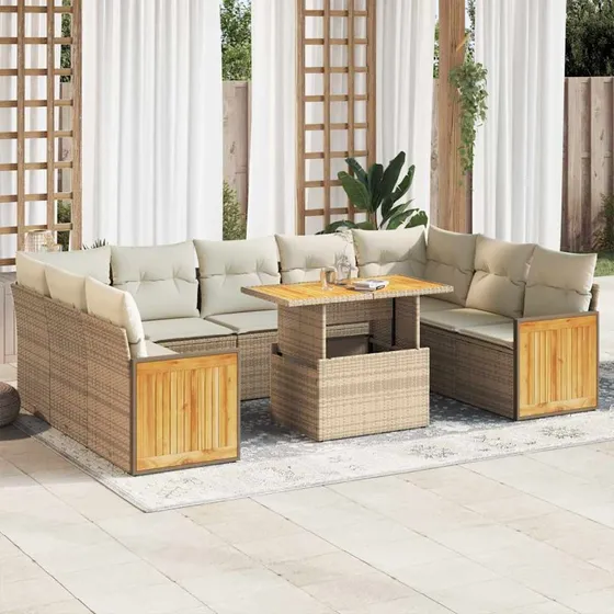 vidaXL 10-deligt polyrattan sofasæt med hynder, beige