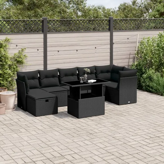 Sofasæt Til Haven 8 Dele Med Hynder Polyrattan - Sort