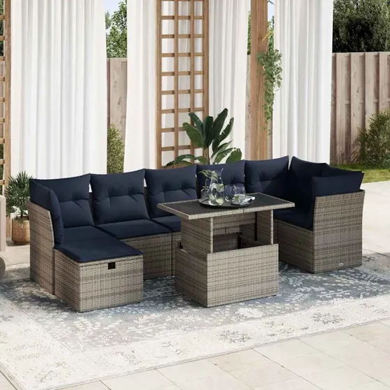 vidaXL 8-deles havesofasæt med hynder i polyrattan og akacietræ, grå