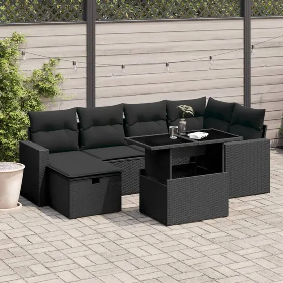 Sofasæt Til Haven 7 Dele Med Hynder Polyrattan - Sort