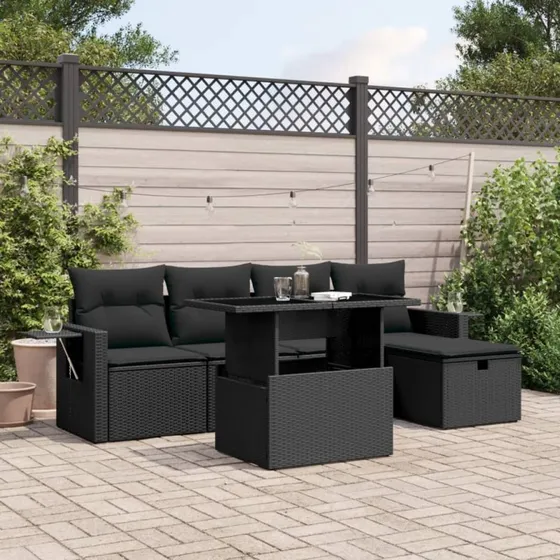 Sofasæt Til Haven 6 Dele Med Hynder Polyrattan - Sort