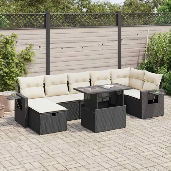 vidaXL 8-delssofasæt med hynder i polyrattan, sort