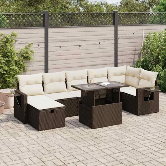 vidaXL 8-delssofasæt med hynder i polyrattan brun