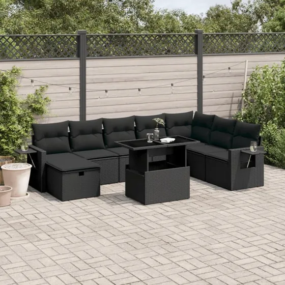 Sofasæt Til Haven 9 Dele Med Hynder Polyrattan - Sort