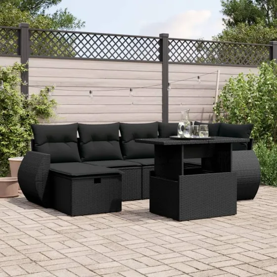 Sofasæt Til Haven 7 Dele Med Hynder Polyrattan - Sort
