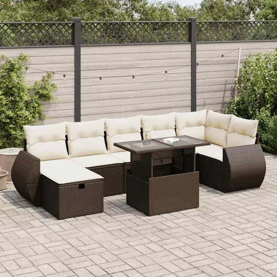 vidaXL 8-delssofasæt med hynder i polyrattan brun