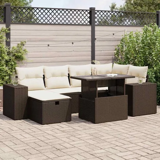 vidaXL 8-delssofasæt med hynder i polyrattan brun