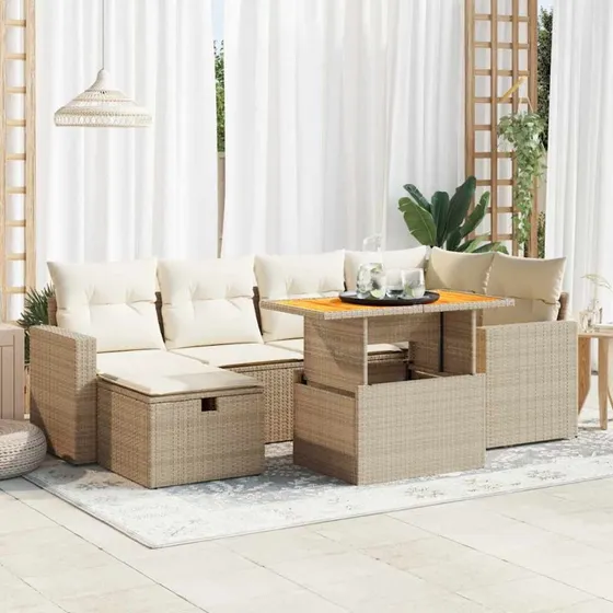 vidaXL 8-deligt havesofasæt med hynder, polyrattan akacietræ beige