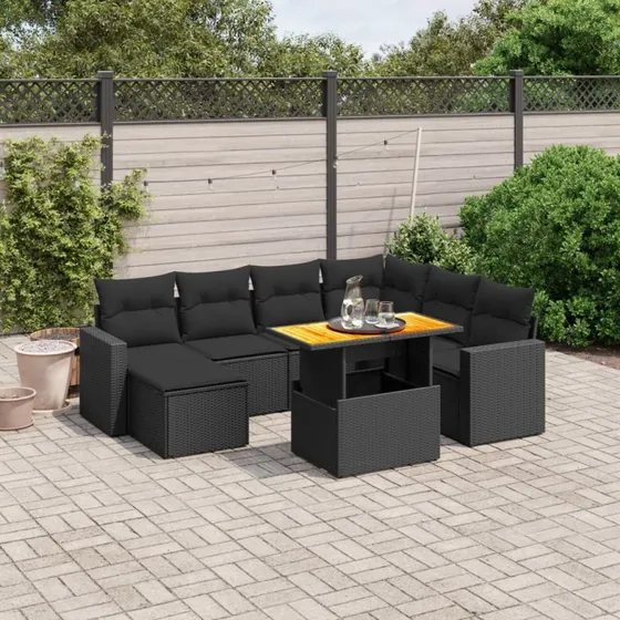 Sofasæt Til Haven 8 Dele Med Hynder Polyrattan - Sort