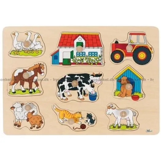 Goki Knoppuslespil i træ – Bondegård, 9 brikker