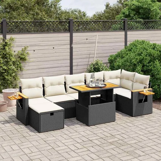 Sofasæt Til Haven 8 Dele Med Hynder Polyrattan Sort - Grå / med opbevaring