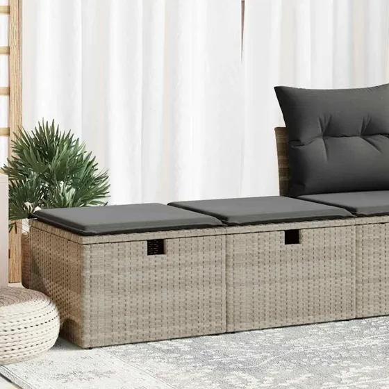 Sofasæt Til Haven 2 Dele Med Hynder Polyrattan Akacietræ Beige - Lysegrå