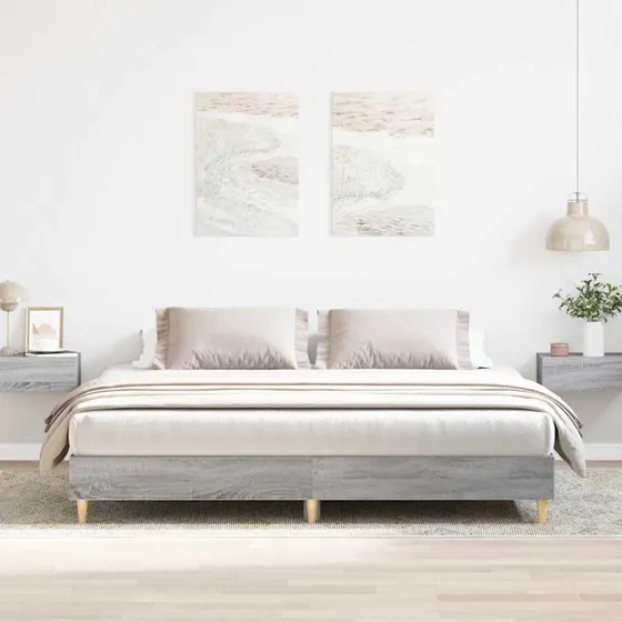 vidaXL Sengestel 200x200 cm Grå Sonoma-Eg Konstrueret Træ