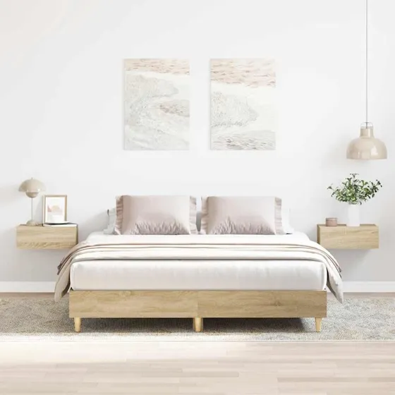 vidaXL Sengestel 150x200 cm Konstrueret Træ Sonoma-Eg