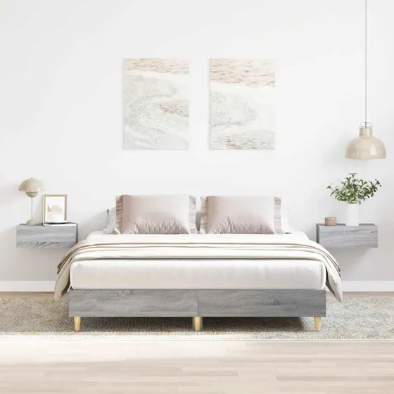 vidaXL Sengestel 140x200 cm konstrueret træ grå sonoma-eg