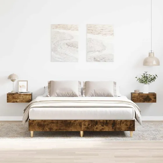 vidaXL Sengestel 140x200 cm røget eg konstrueret træ