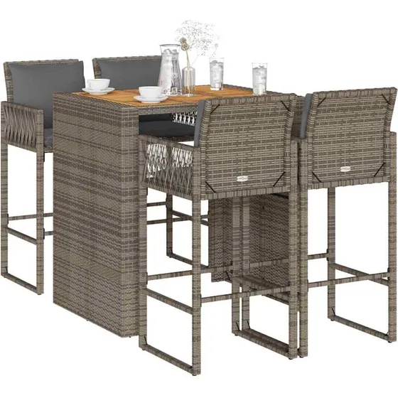 vidaXL Barsæt 5 dele med hynder, polyrattan akacietræ, grå, 105 cm