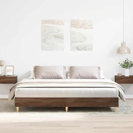 vidaXL Sengeramme 160x200 cm Konstrueret Træ Brun Eg
