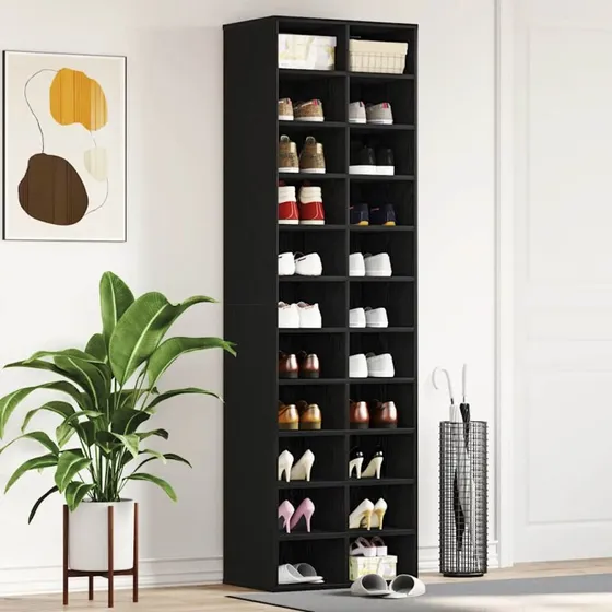 vidaXL Skoreol 54x34x183 cm Konstrueret Træ Sort