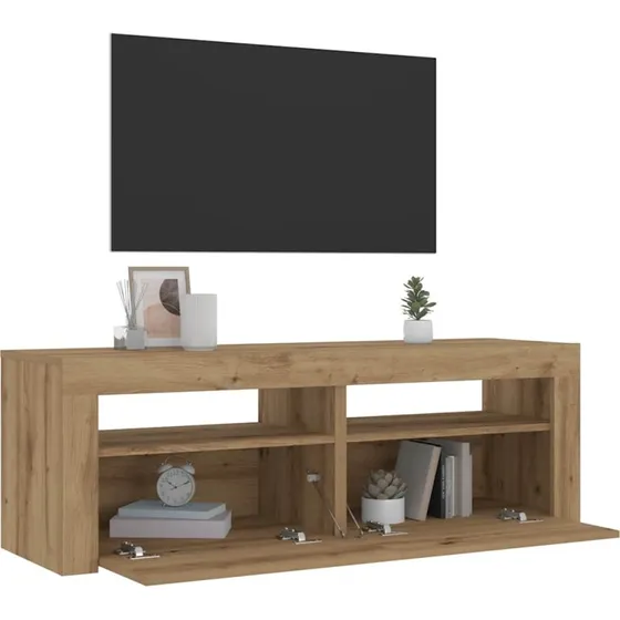 vidaXL Sengeborde med LED-lys 2 stk. 60x35x40 cm egetræsfarve