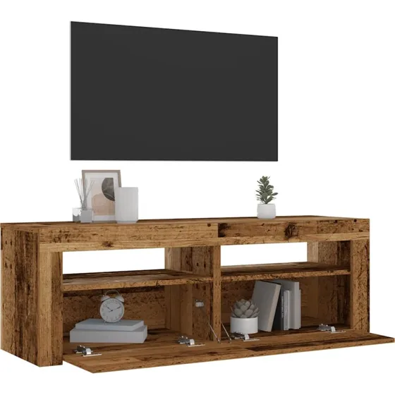 vidaXL Sengeborde med LED-lys 2 stk. 60x35x40 cm antikt træ