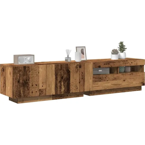 vidaXL Tv-bord med LED-lys 180x35x40 cm konstrueret træ antikt træ