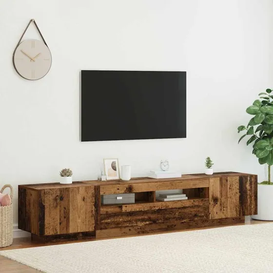 vidaXL tv-bord m. LED-lys 200x35x40 cm antikt træ