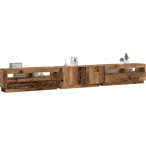 vidaXL Tv-bord m. LED-lys 300x35x40 cm antik træ