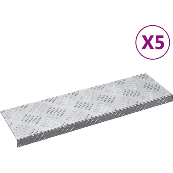 vidaXL Trappe Tread Rektangulær 5 stk Sølv 60 x 18 x 2,5 cm Aluminium