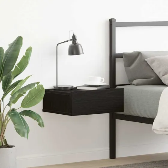 vidaXL Svævende Natbord Sort Egetræ 40x32x15 cm