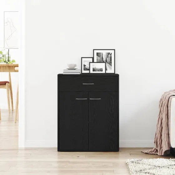 vidaXL Sideboard med skuffe, Sort, 60 x 30 x 75 cm, Konstrueret træ