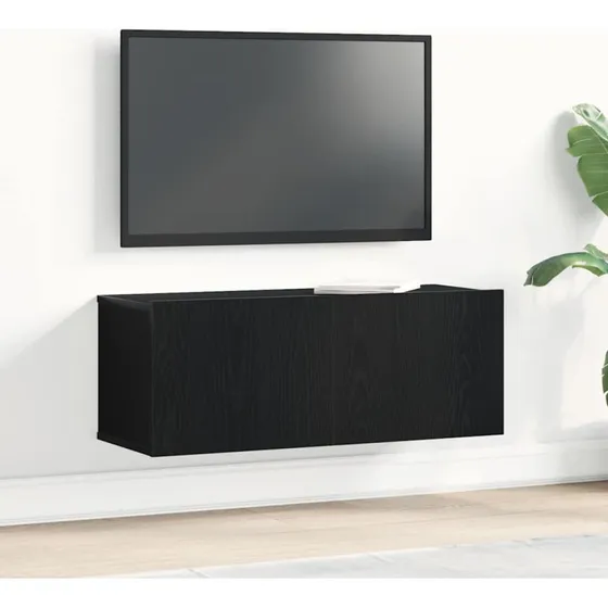 vidaXL Vægmonteret TV-skab Sort Eg 80 x 30 x 30 cm Konstrueret Træ